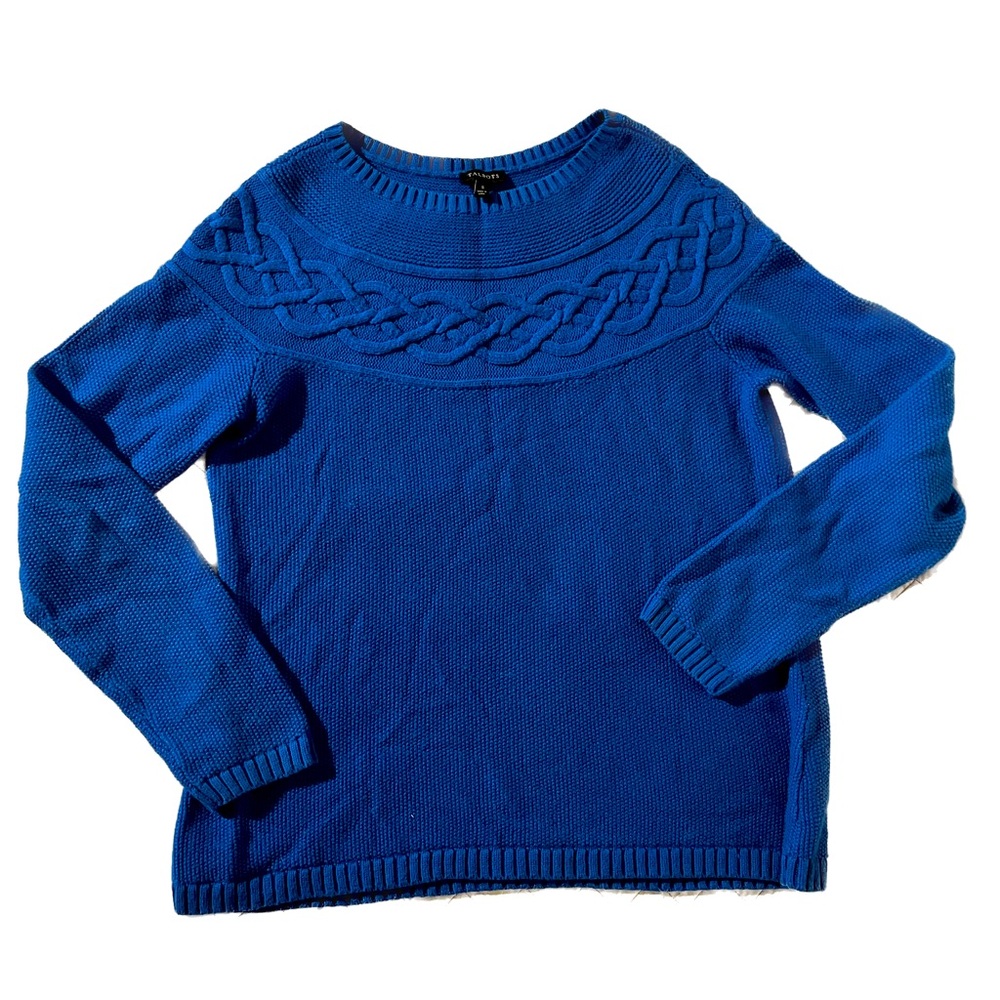 Talbots cobalt blue fair isle cotton blend knitted sweater - S
